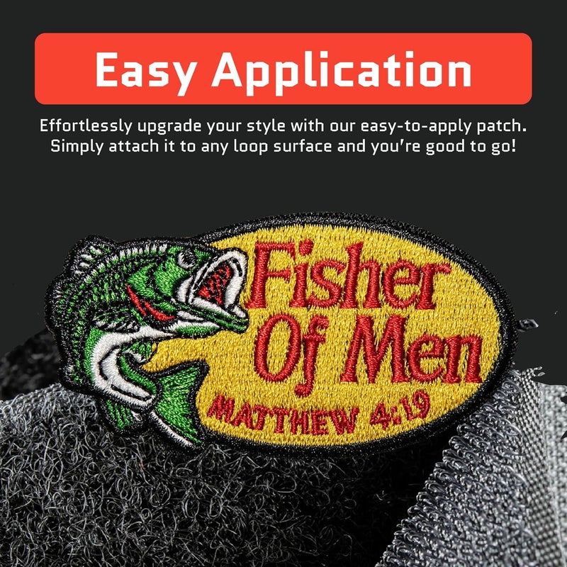 Jestik Fisher of Men Embroidery Patch - Embroidered Patches for Christians, Bible Verse Matthew 4:19 Religious Faith Patch with Hook & Loop Fastener, Cute Patches for Backpacks, Jeans, Jackets, Vests & Hats - Image 3